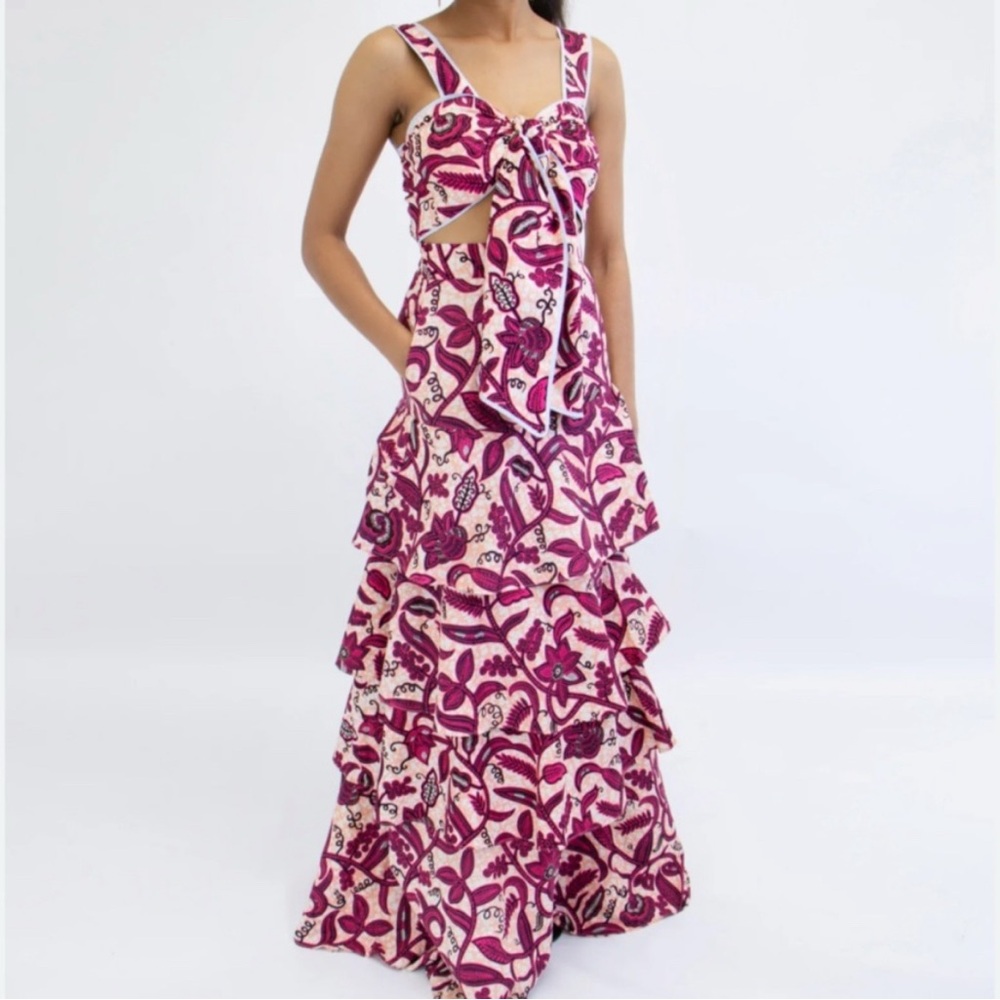 Pink and Red Ruffled Tiered Maxi Sundress